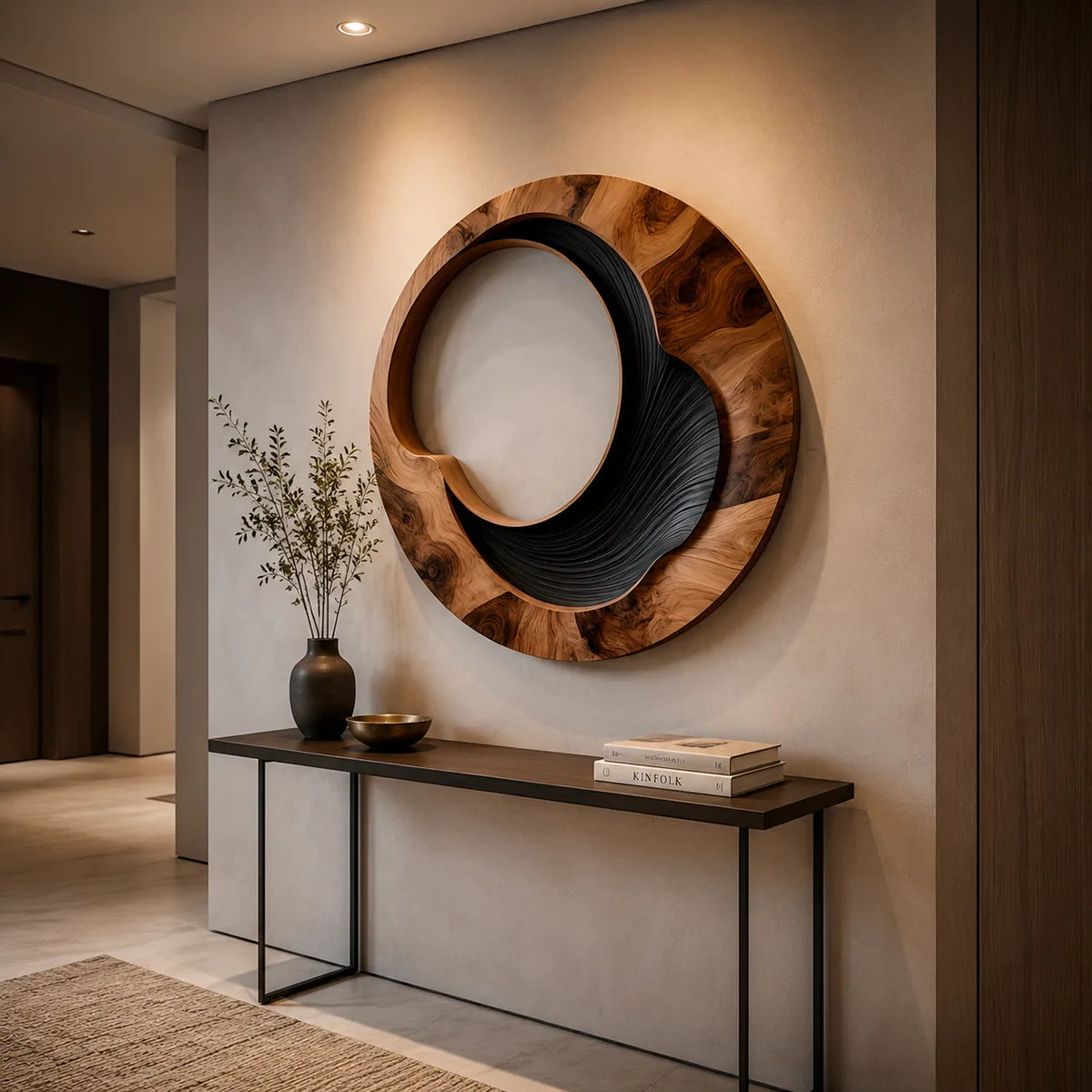 Abstract Circular Wave Wood Wall Art | Large Round Modern Wooden Wall Sculpture TT006-9034
