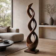 Handcrafted Solid Wood Double Helix Sculpture – Modern Organic Floor Art for Living Room TT006-9620