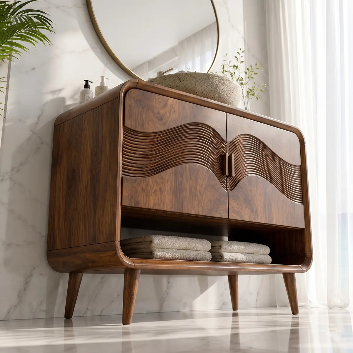 Wave Front Bathroom Vanity with Open Shelf Storage TT006-2660