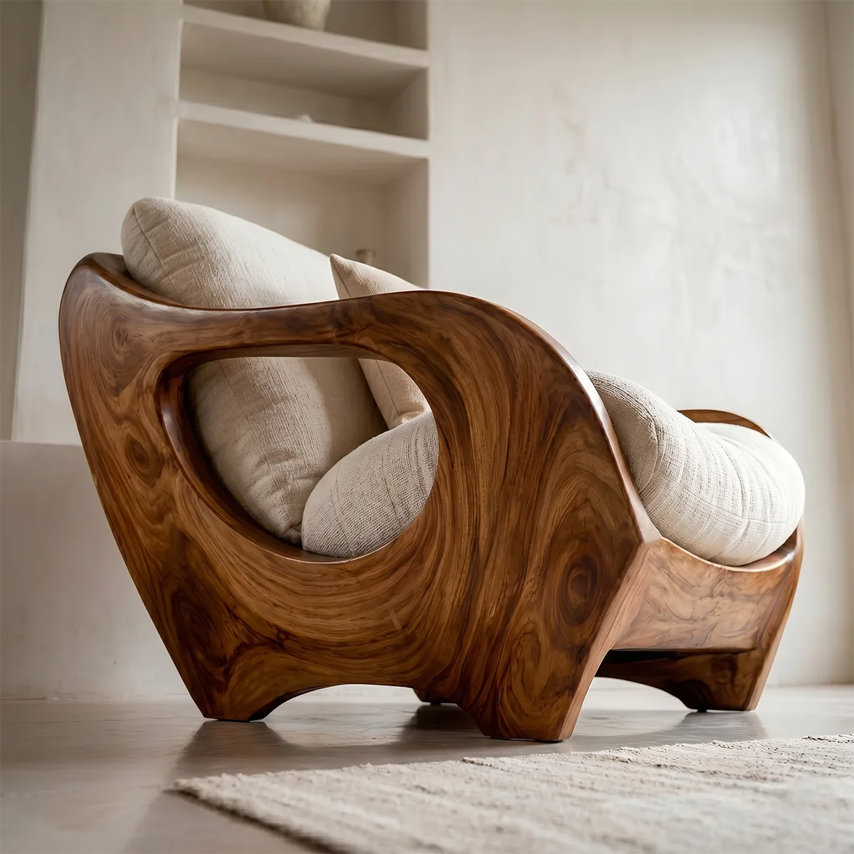 Organic Wood Lounge Chair, Sculptural Accent Chair, Modern Curved Armchair TT006-3308