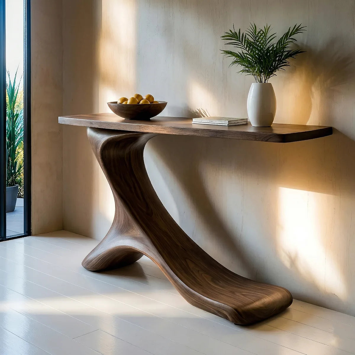 Sculptural Solid Wood Console Table with Organic Branch Base