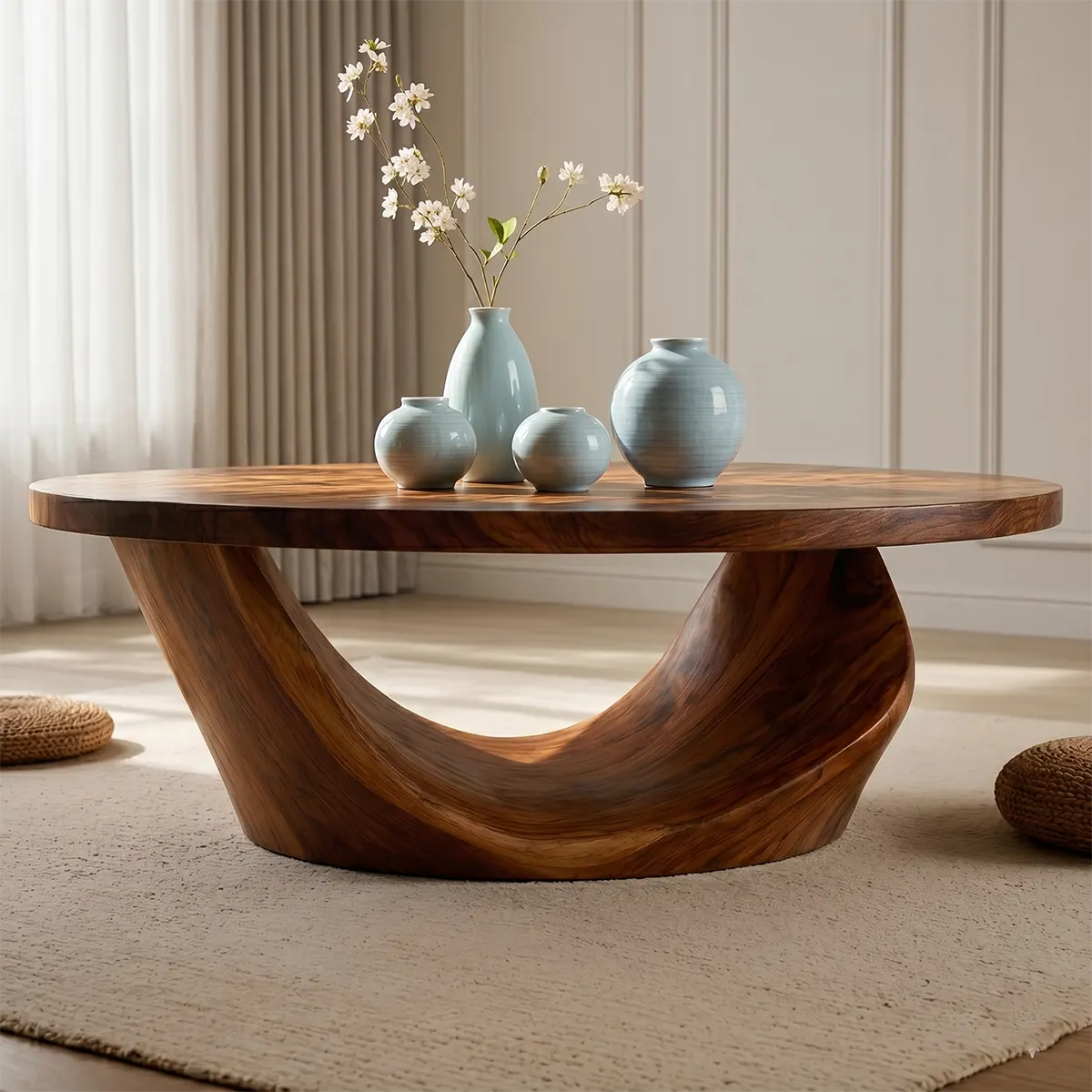 Round Coffee Table, Sculptural Wood Coffee Table, Organic Modern Living Room Center Table TT006-4209