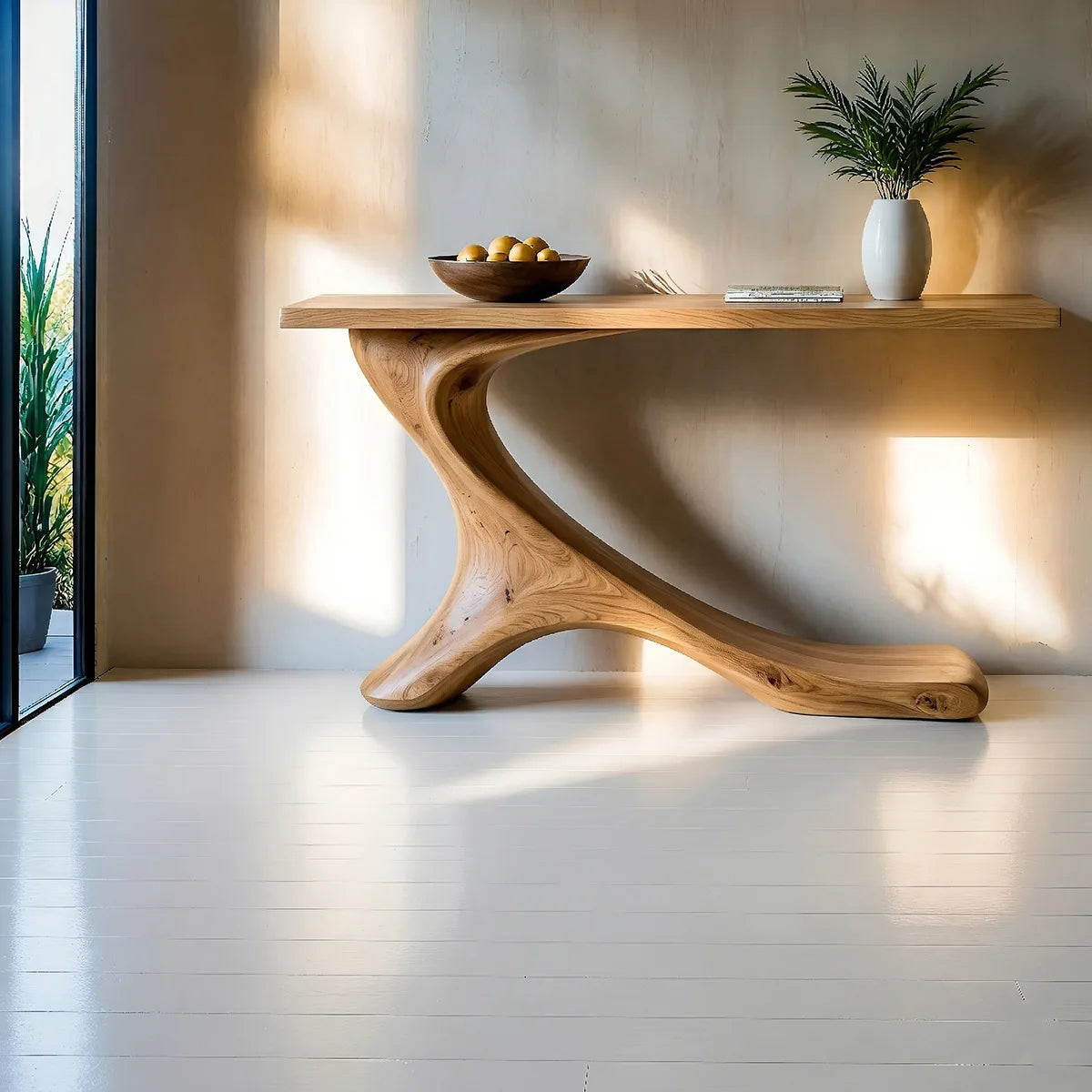 Sculptural Solid Wood Console Table with Organic Branch Base