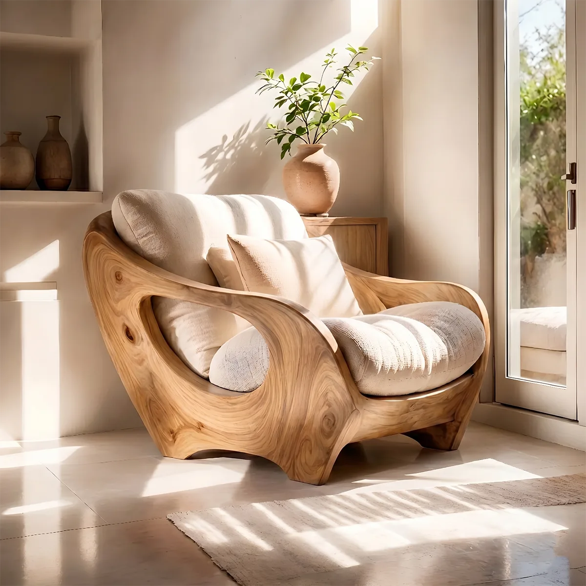 Organic Wood Lounge Chair, Sculptural Accent Chair, Modern Curved Armchair TT006-3308