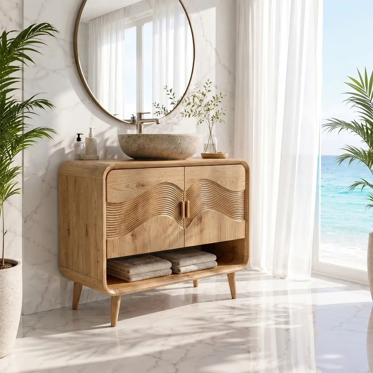 Wave Front Bathroom Vanity with Open Shelf Storage TT006-2660
