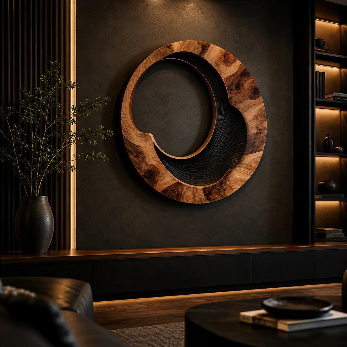Abstract Circular Wave Wood Wall Art | Large Round Modern Wooden Wall Sculpture TT006-9034