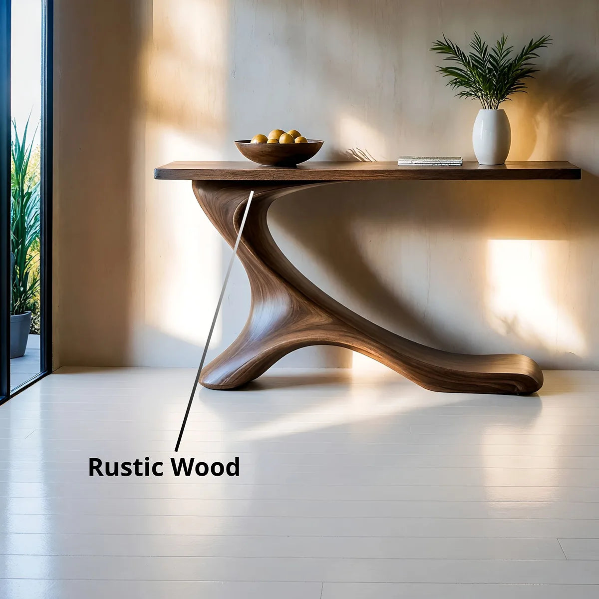 Sculptural Solid Wood Console Table with Organic Branch Base