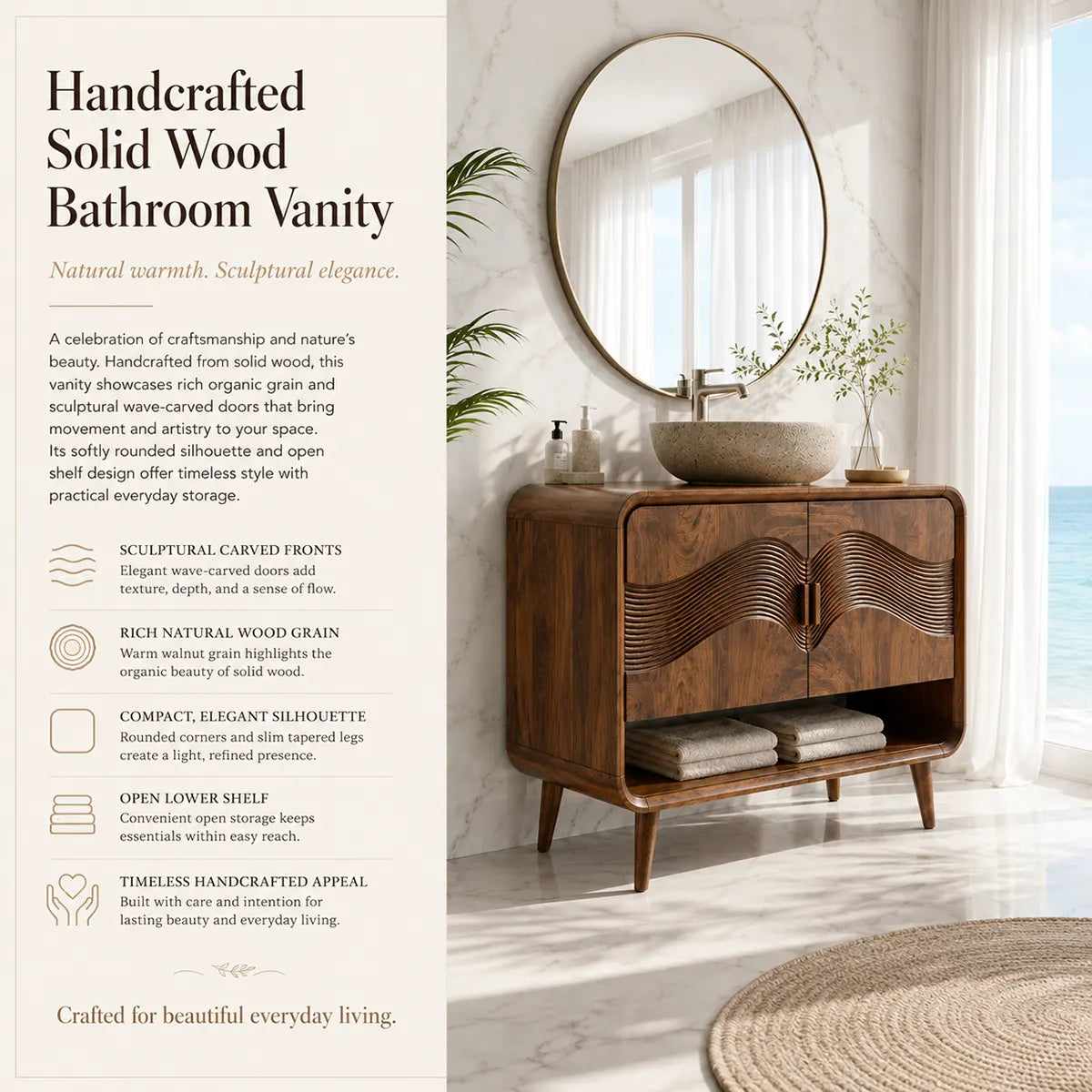 Wave Front Bathroom Vanity with Open Shelf Storage TT006-2660