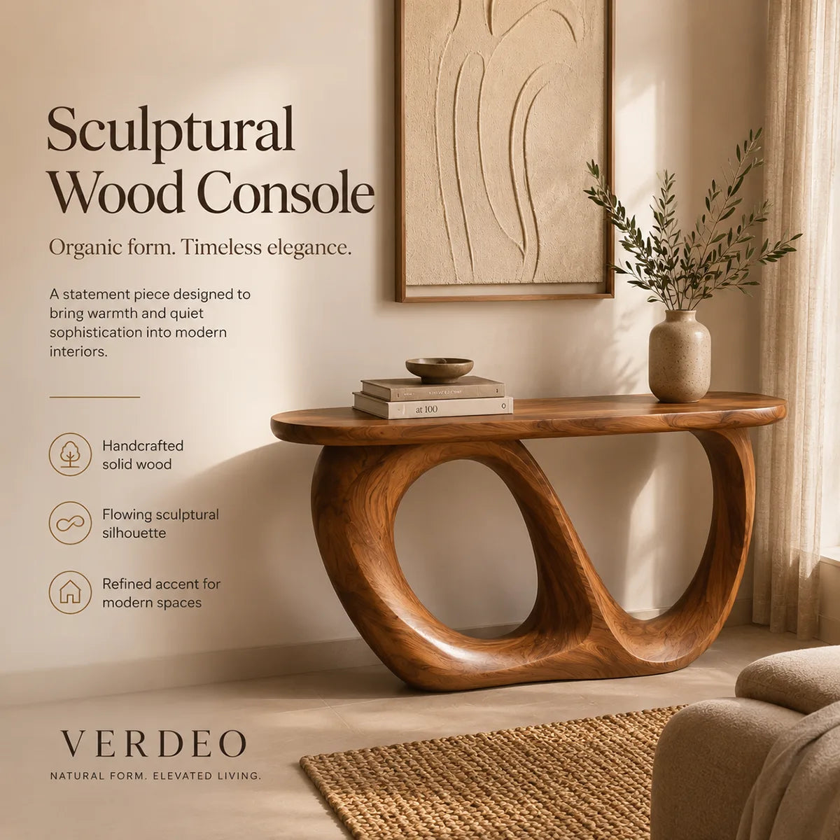 Modern Infinity Console Table – Sculptural Organic Contemporary Entryway Table TT006-8831
