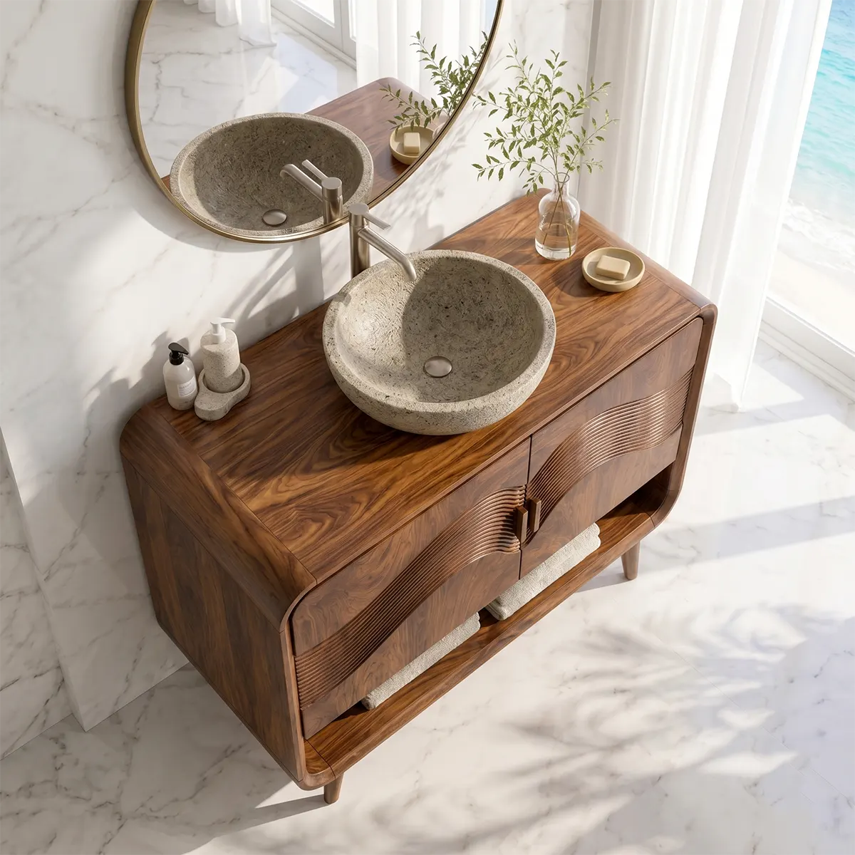 Wave Front Bathroom Vanity with Open Shelf Storage TT006-2660