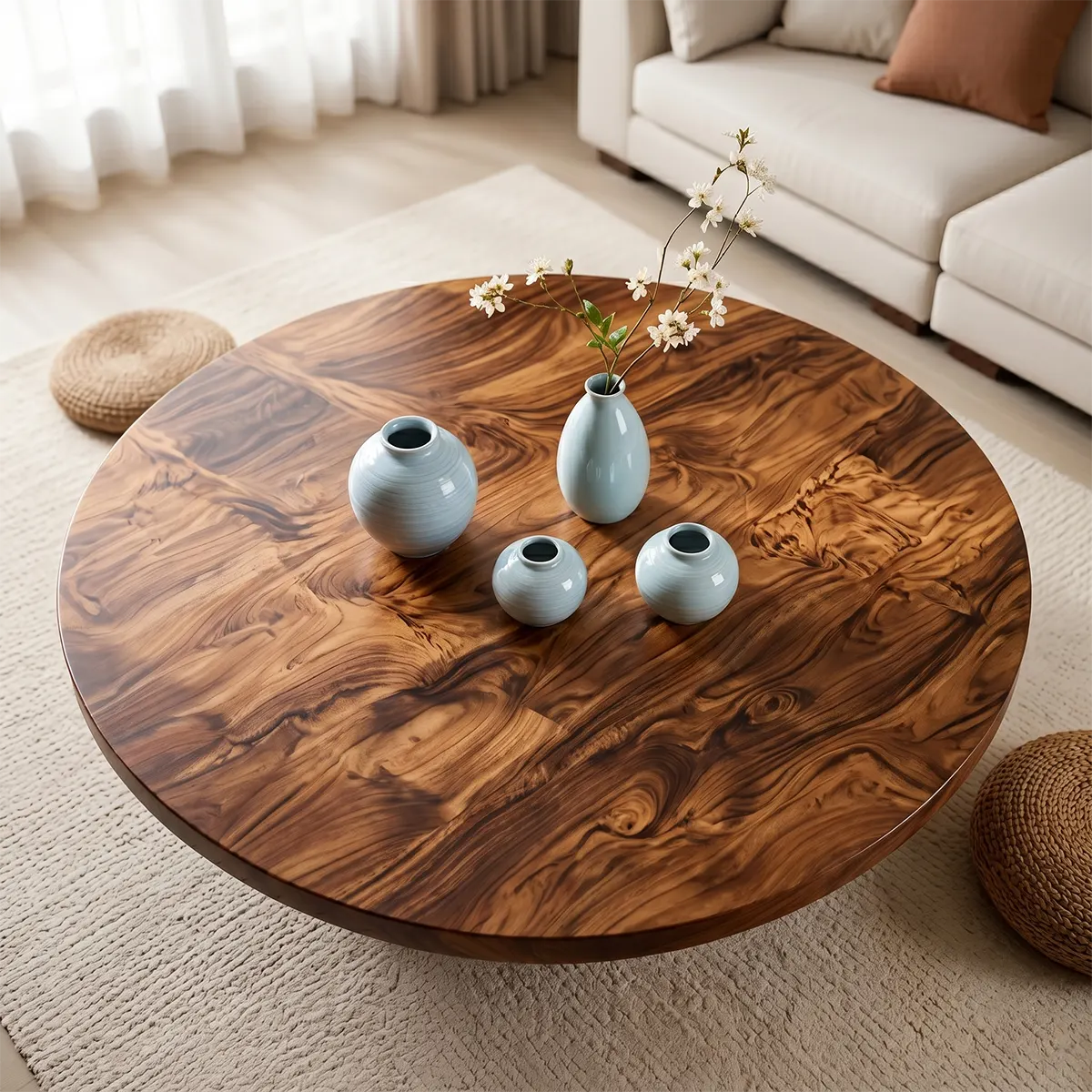 Round Coffee Table, Sculptural Wood Coffee Table, Organic Modern Living Room Center Table TT006-4209