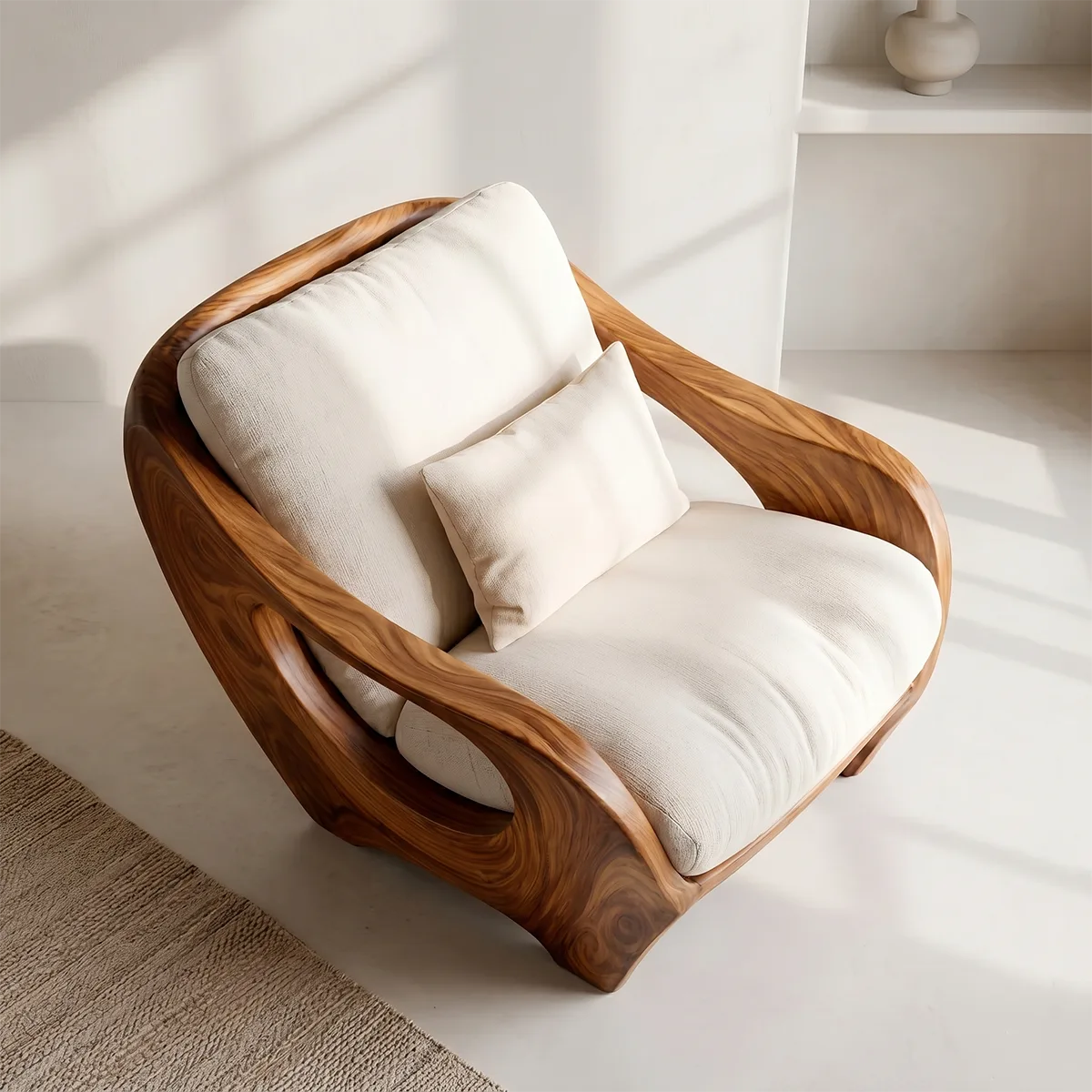 Organic Wood Lounge Chair, Sculptural Accent Chair, Modern Curved Armchair TT006-3308