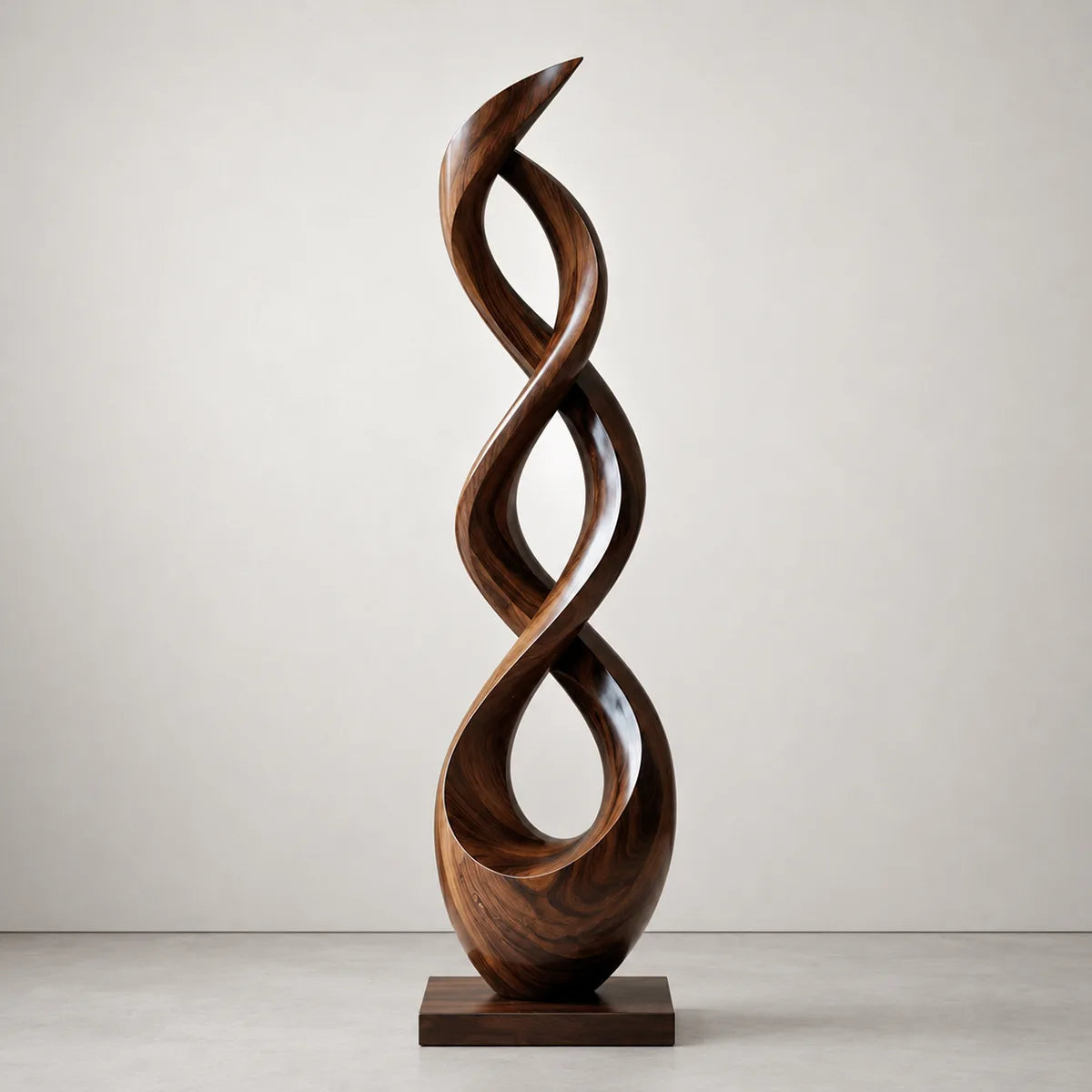 Handcrafted Solid Wood Double Helix Sculpture – Modern Organic Floor Art for Living Room TT006-9620
