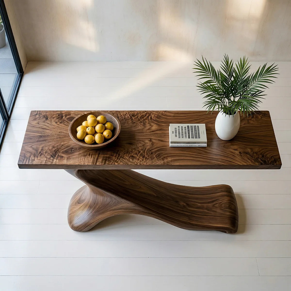 Sculptural Solid Wood Console Table with Organic Branch Base