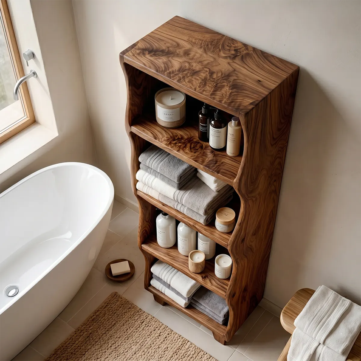 Handcrafted Solid Wood Open Shelf Storage Cabinet