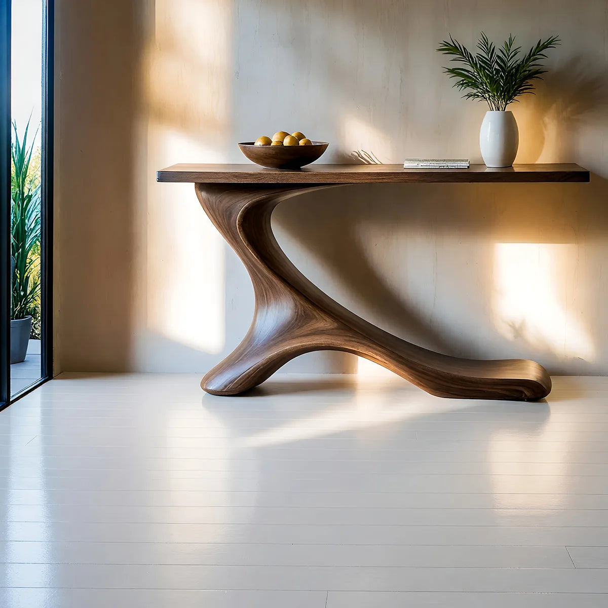 Sculptural Solid Wood Console Table with Organic Branch Base