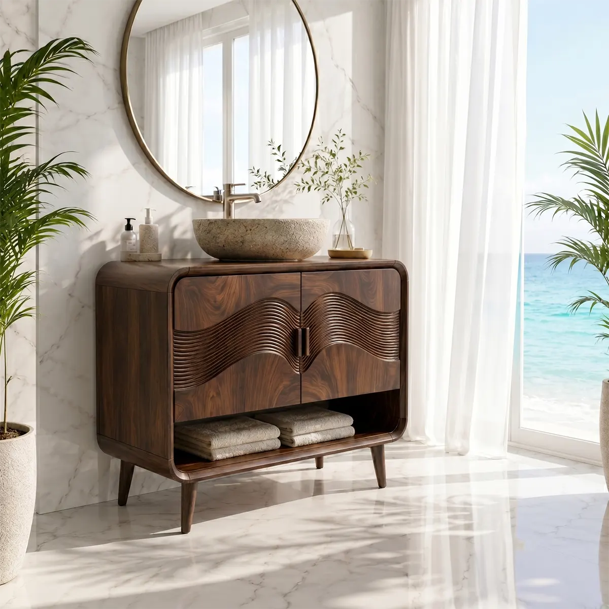 Wave Front Bathroom Vanity with Open Shelf Storage TT006-2660
