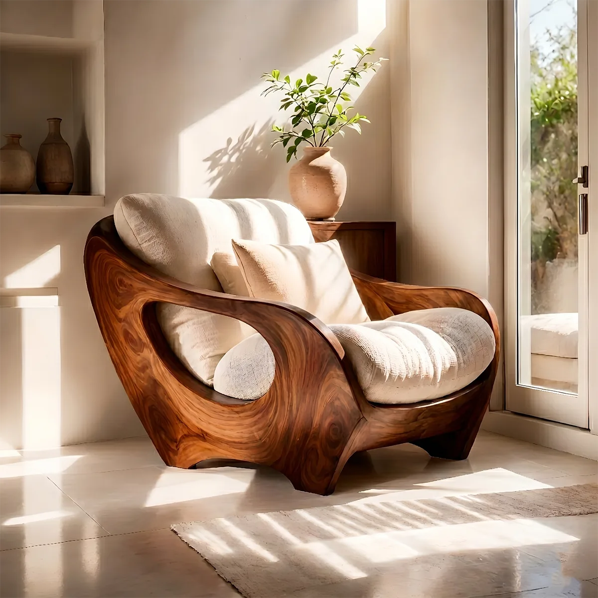 Organic Wood Lounge Chair, Sculptural Accent Chair, Modern Curved Armchair TT006-3308