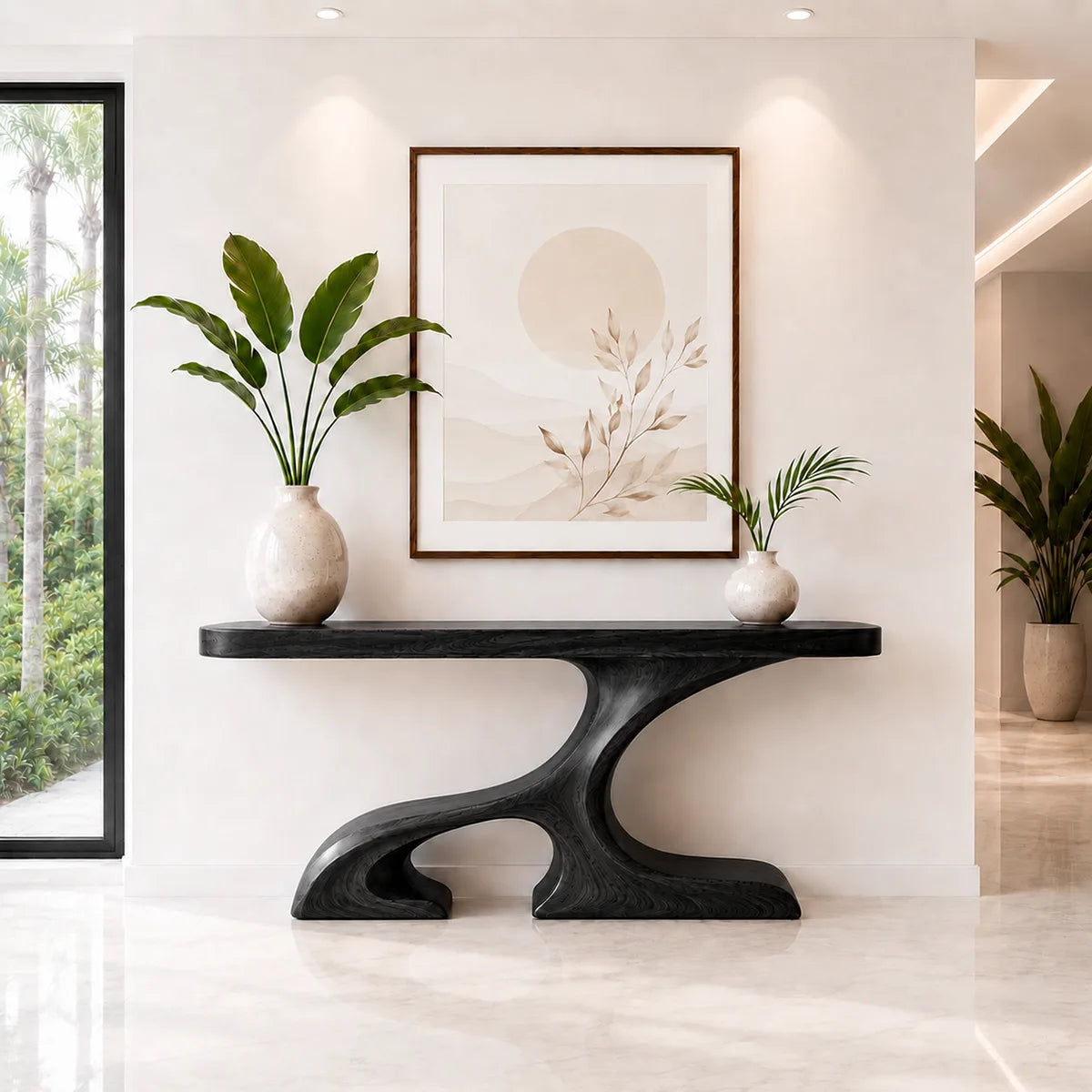 Sculptural Wood Console Table with Curved Base for Entryway Decor