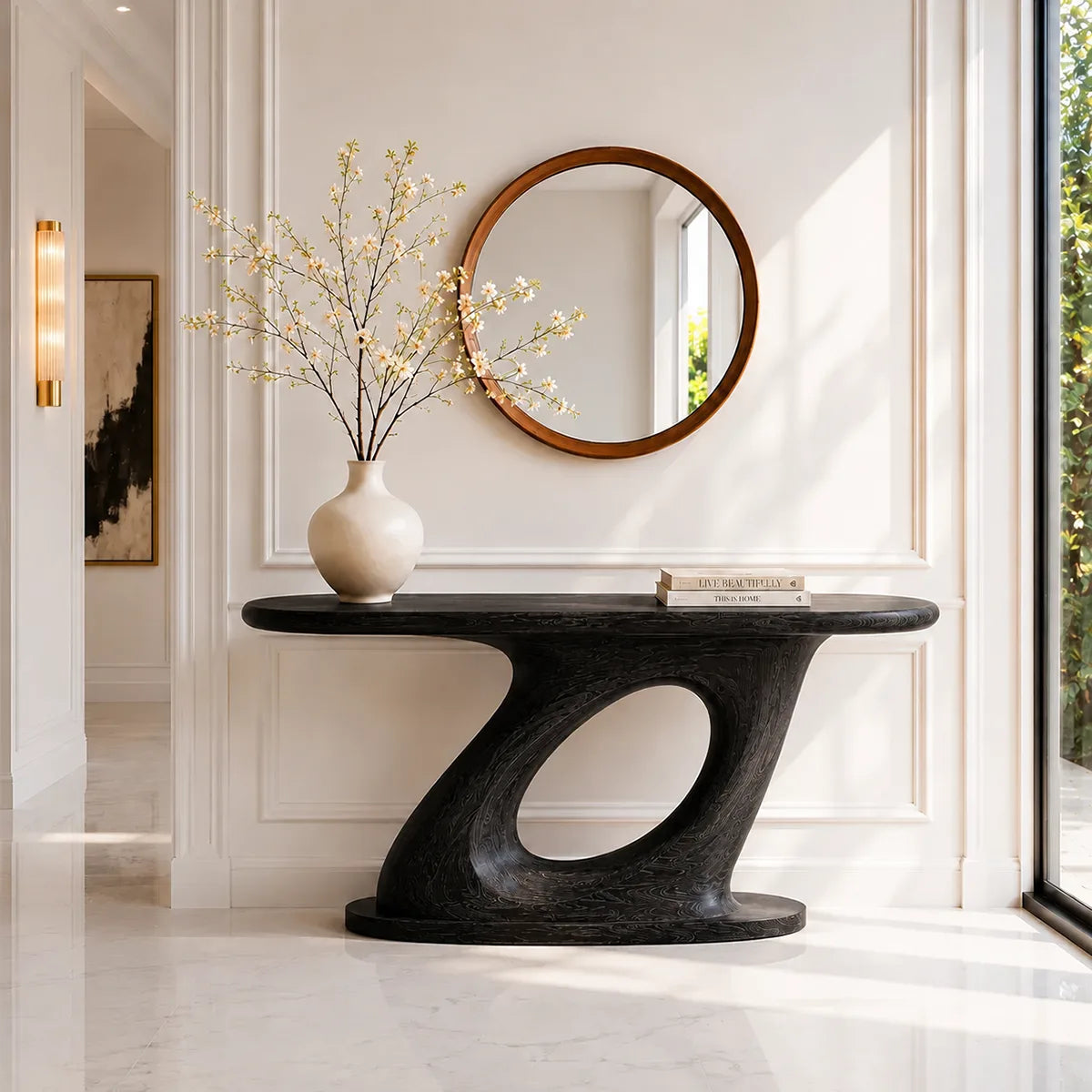 Modern Sculptural Solid Wood Console Table for Entryway Decor