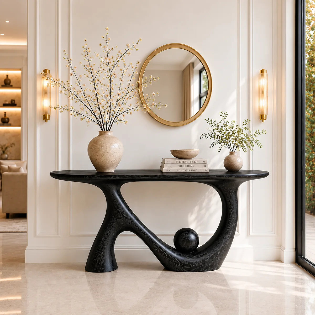 Organic Shape Solid Wood Console Table – Modern Luxury Entryway Table