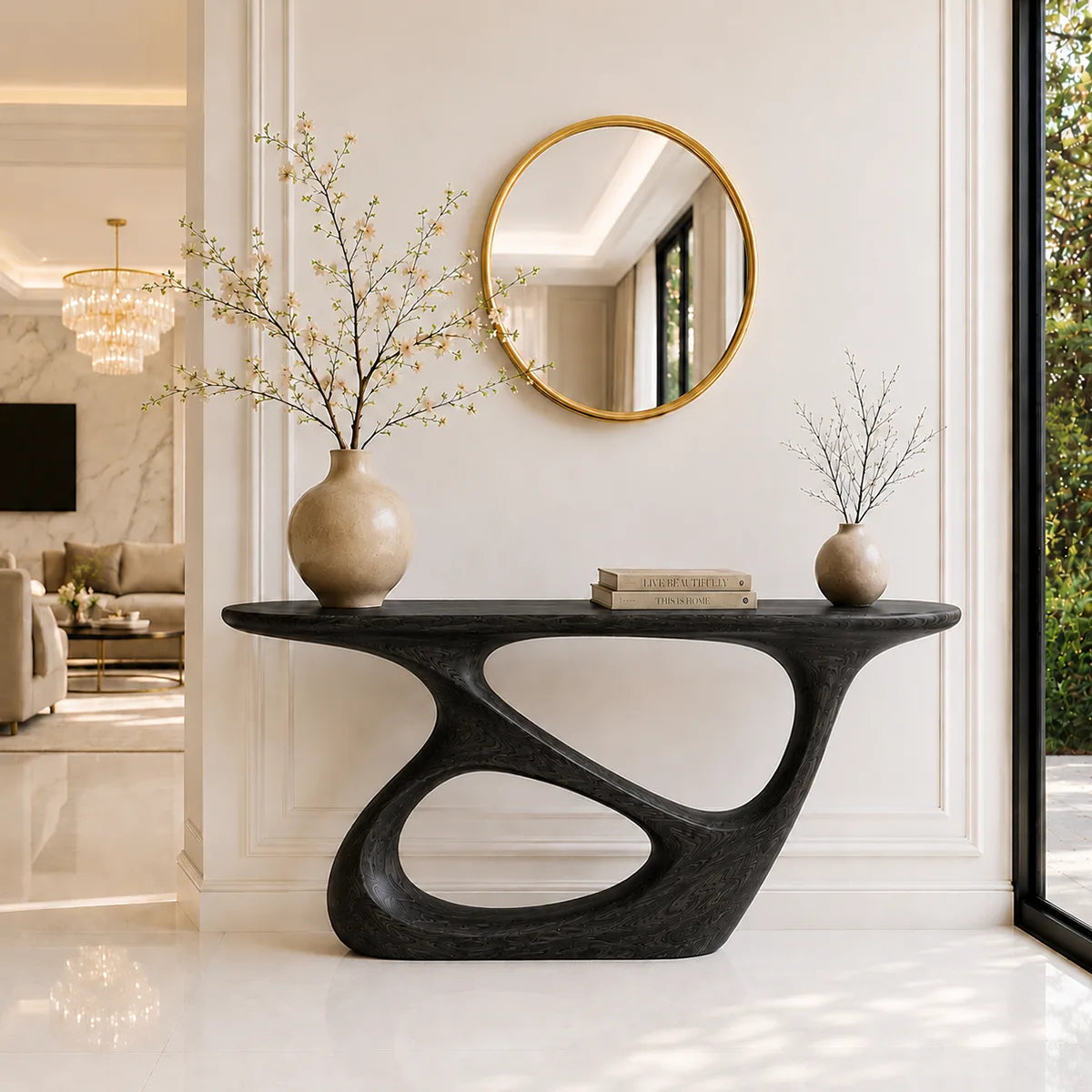Organic Shape Solid Wood Console Table – Modern Luxury Entryway Table
