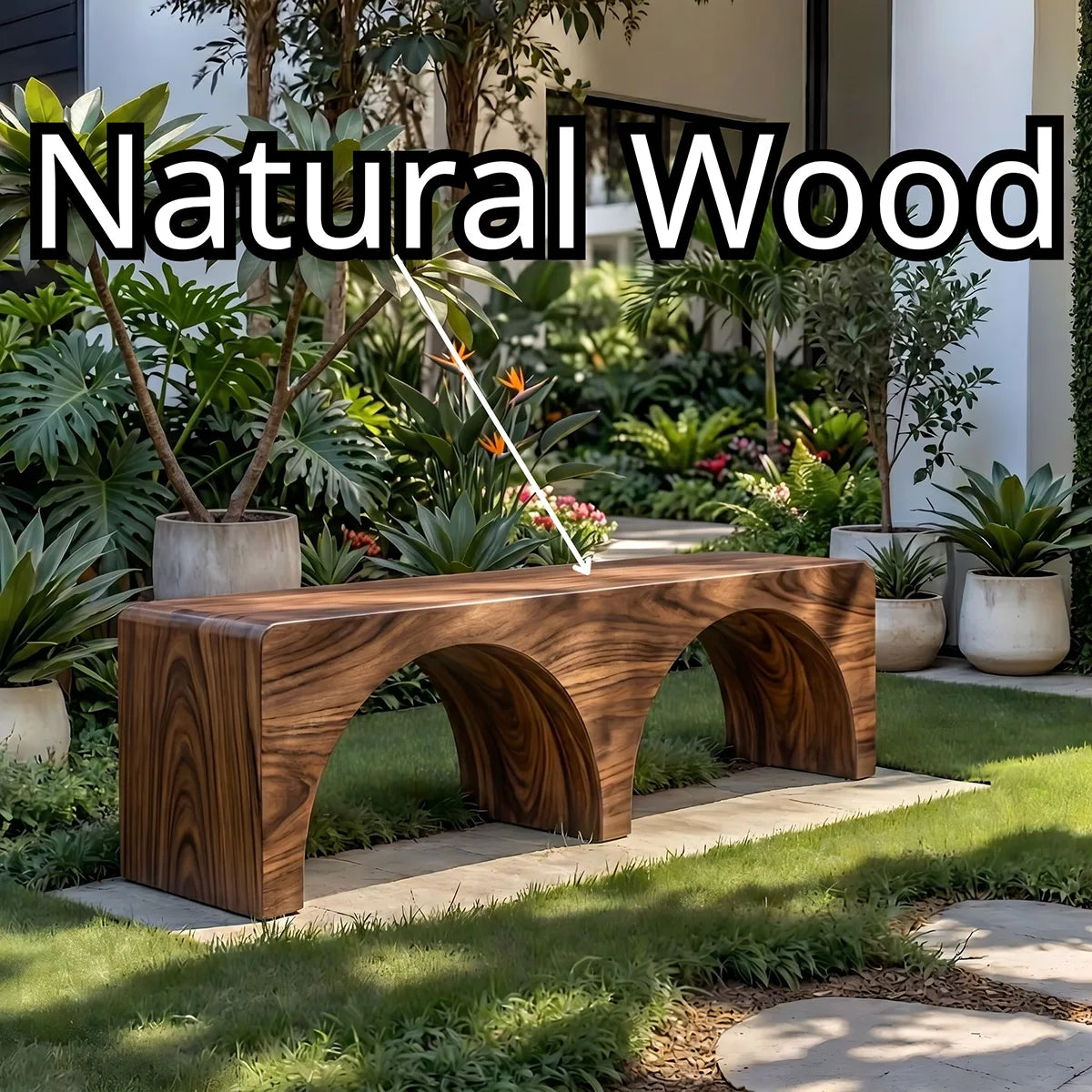Handcrafted Solid Wood Outdoor Bench Minimalist Arch Leg Garden Bench