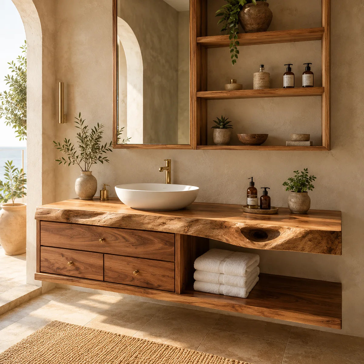 Floating Bathroom Vanity with 3 Drawers & Open Shelf | Organic Edge Modern Vanity TT006-1GIT5VE