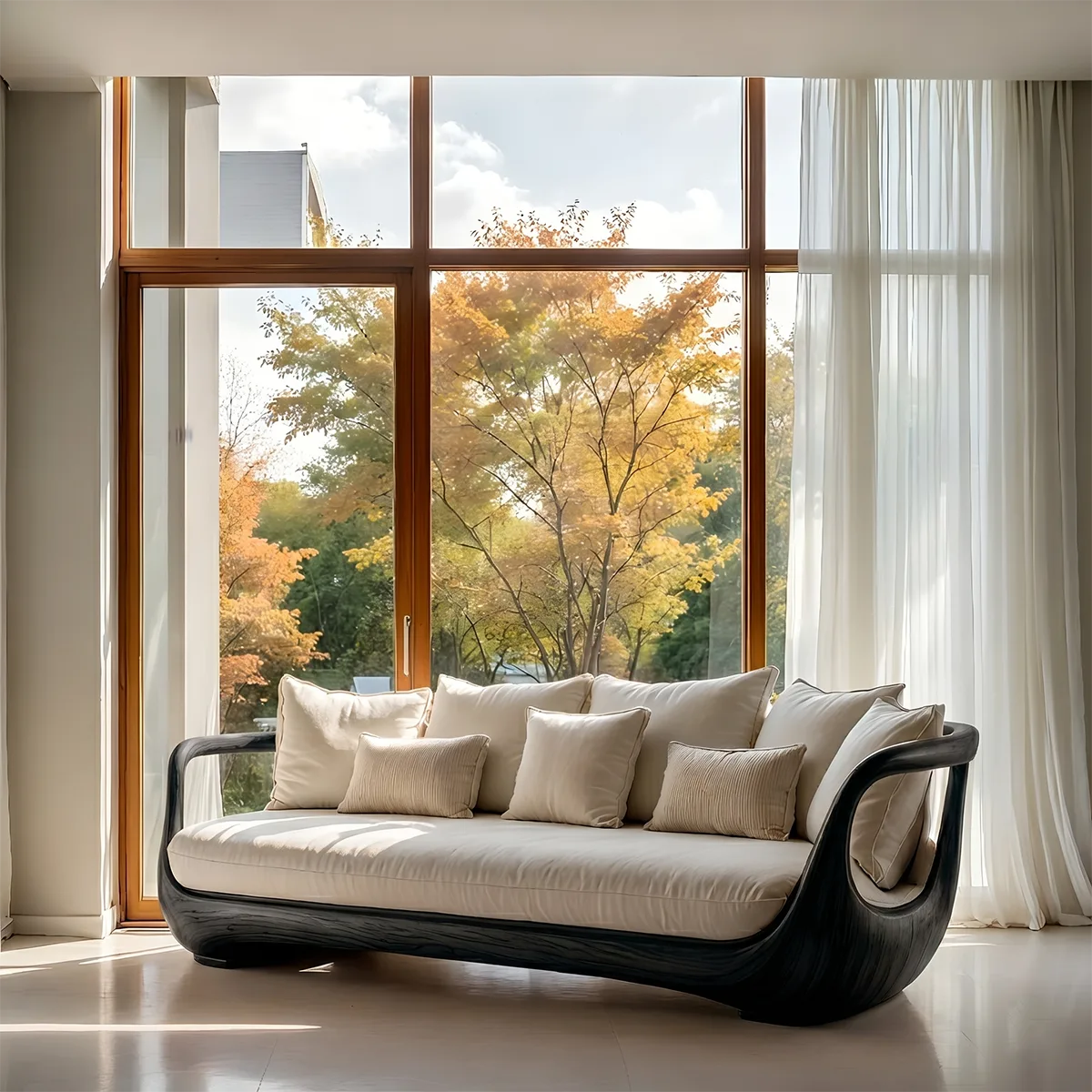 Luxury Organic Modern Curved Solid Wood Sofa with Sculptural Design
