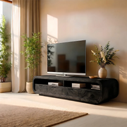 Modern Solid Wood Rounded TV Stand with Drawers