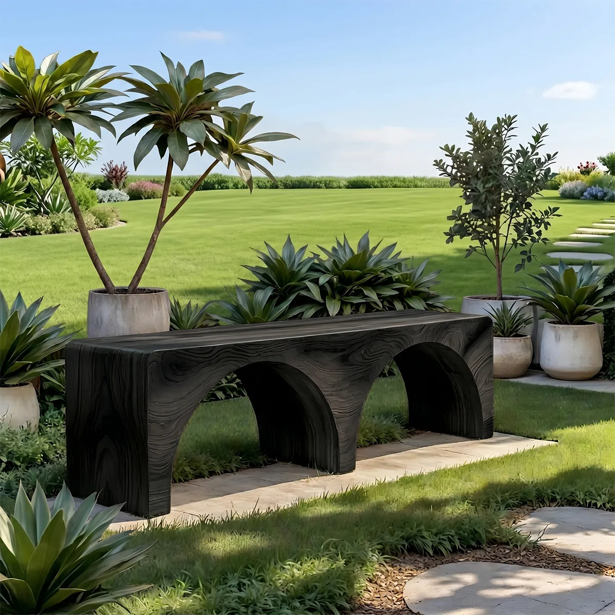 Handcrafted Solid Wood Outdoor Bench Minimalist Arch Leg Garden Bench