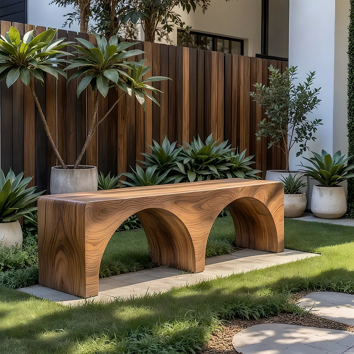 Handcrafted Solid Wood Outdoor Bench Minimalist Arch Leg Garden Bench