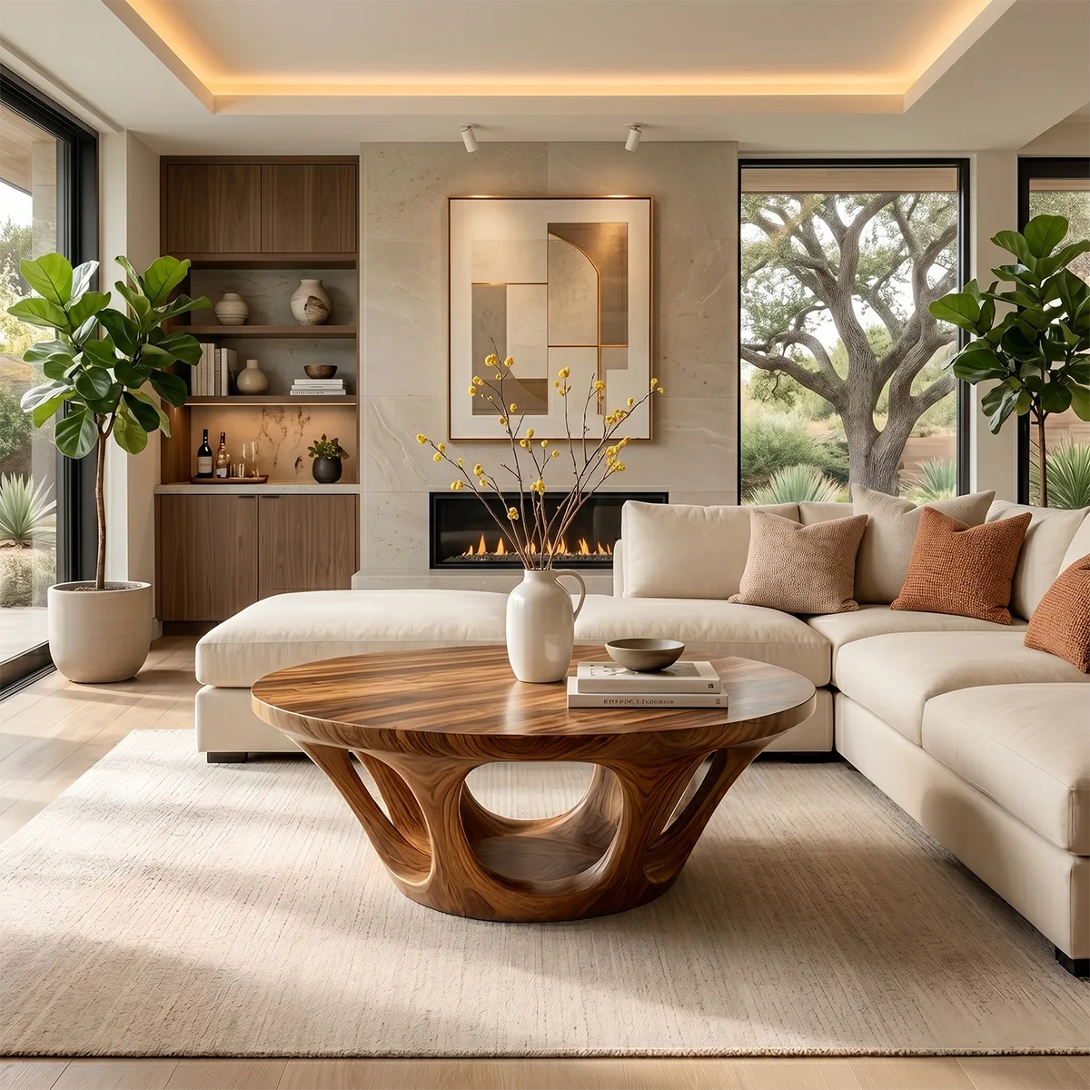 Round Solid Wood Coffee Table – Sculptural Organic Design TH003-1390