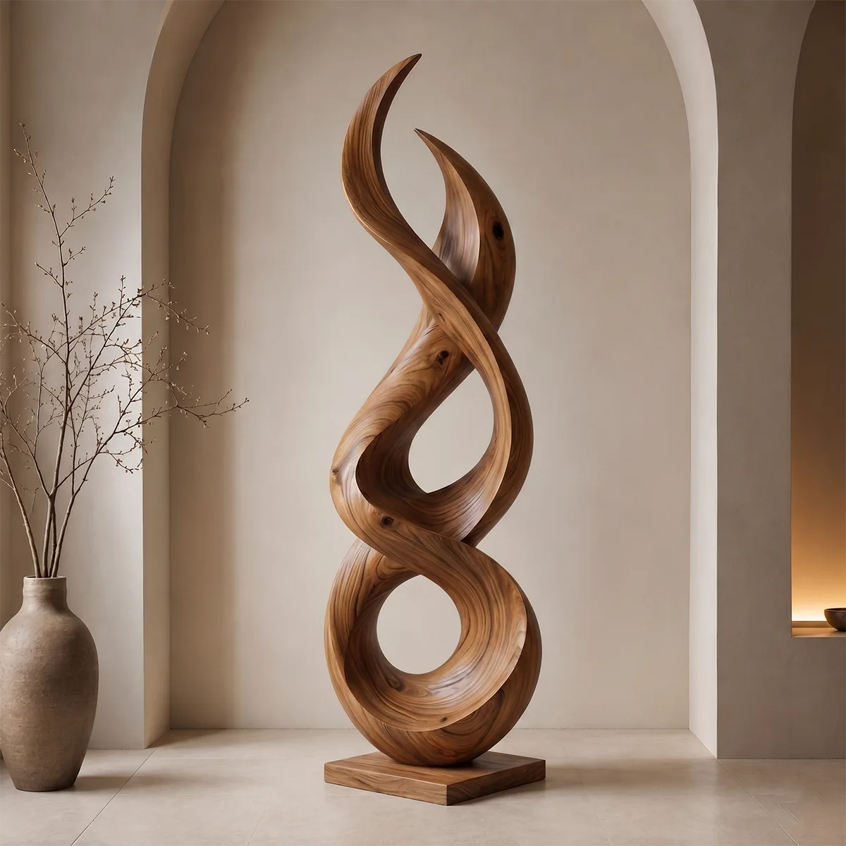 Handcrafted Solid Wood Infinity Floor Sculpture – Modern Organic Living Room Decor TT006-3990