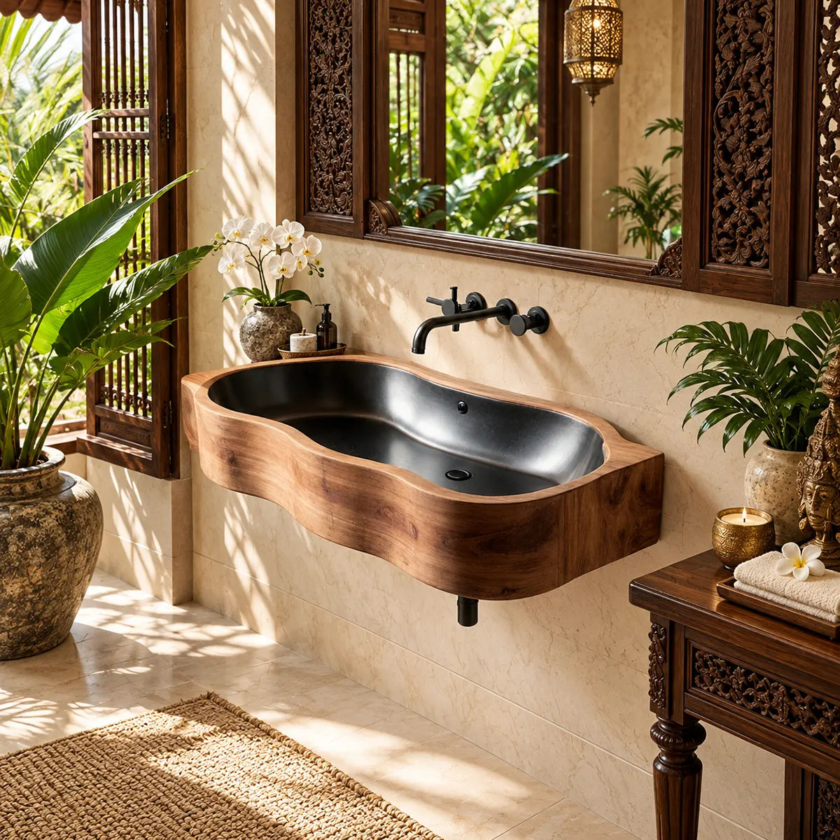 Asymmetrical Floating Bathroom Sink | Deep Integrated Basin with Curved Profile TT006-3CBC6LX
