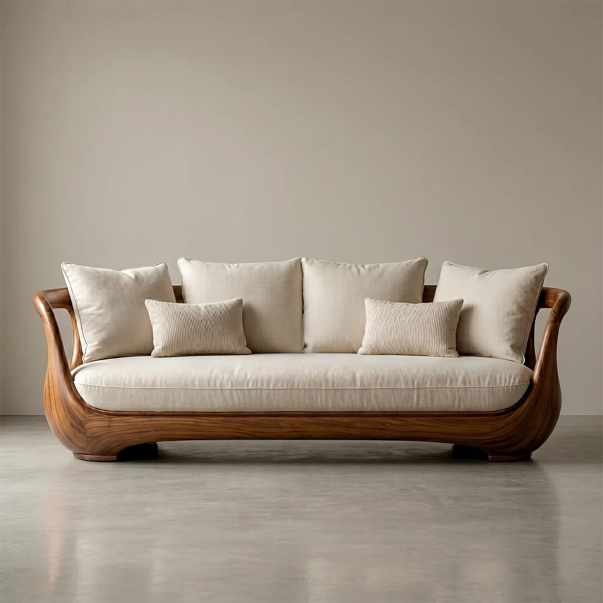 Luxury Organic Modern Curved Solid Wood Sofa with Sculptural Design