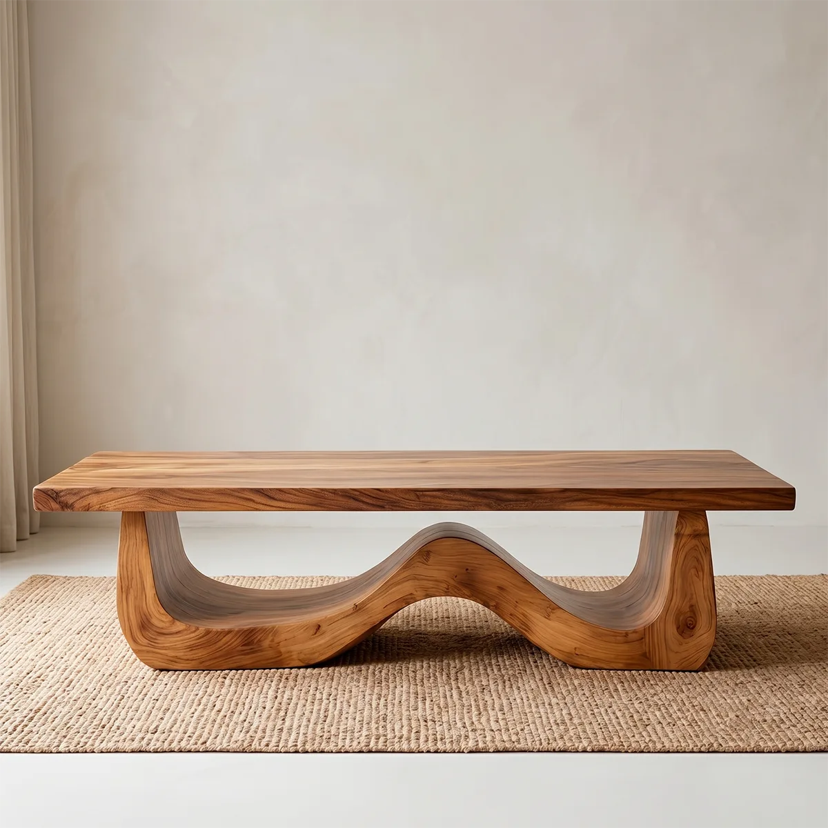 Sculptural Solid Wood Coffee Table – Handcrafted Modern Wave Base Table