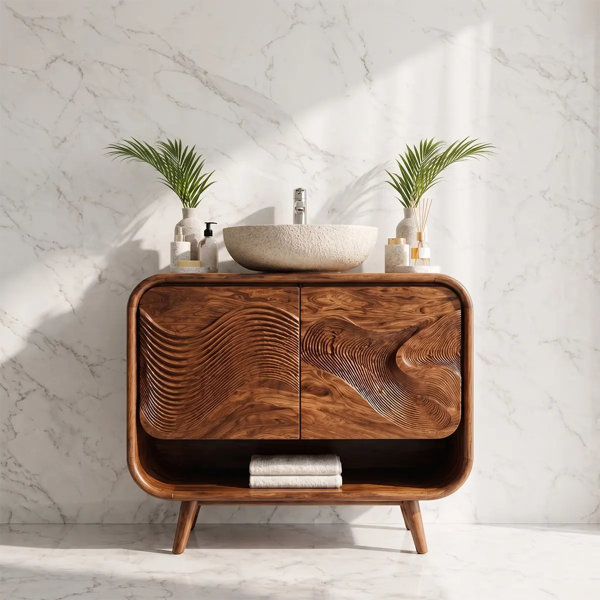 Sculpted Wave Front Bathroom Vanity Cabinet TT006-1168