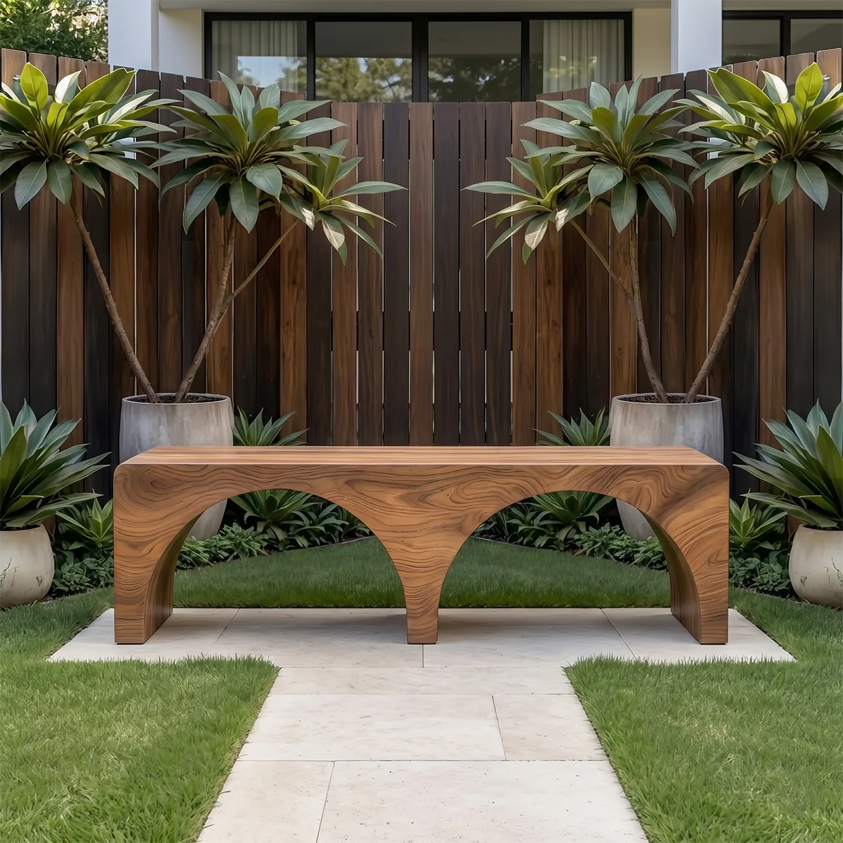 Handcrafted Solid Wood Outdoor Bench Minimalist Arch Leg Garden Bench