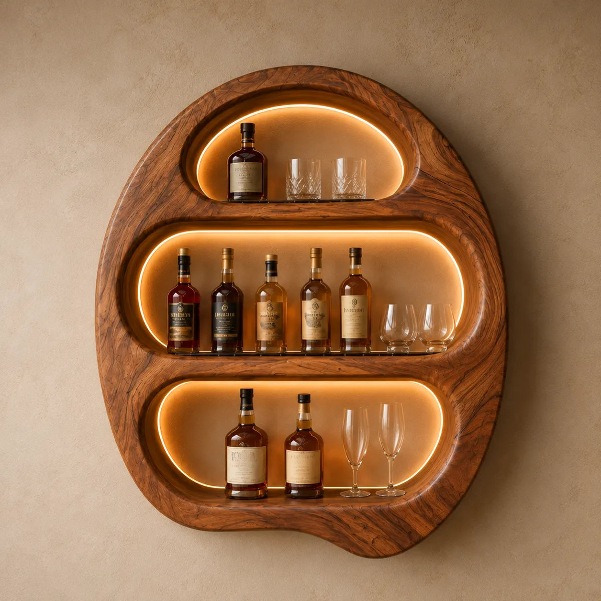 Sculptural Solid Wood Wall Wine Holder for Home Bars, Dining Rooms TT006-9525