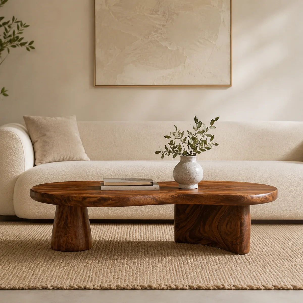 Organic Solid Wood Coffee Table | Freeform Hardwood Coffee Table with Sculptural Pedestal Base TT006-7466