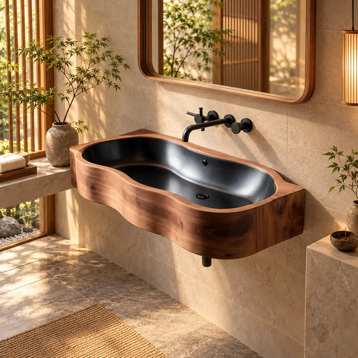 Asymmetrical Floating Bathroom Sink | Deep Integrated Basin with Curved Profile TT006-3CBC6LX