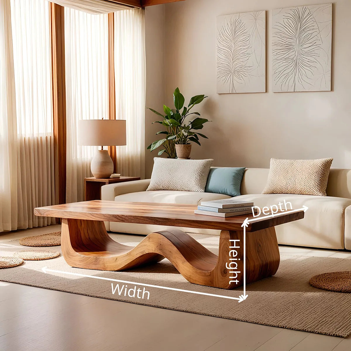 Sculptural Solid Wood Coffee Table – Handcrafted Modern Wave Base Table