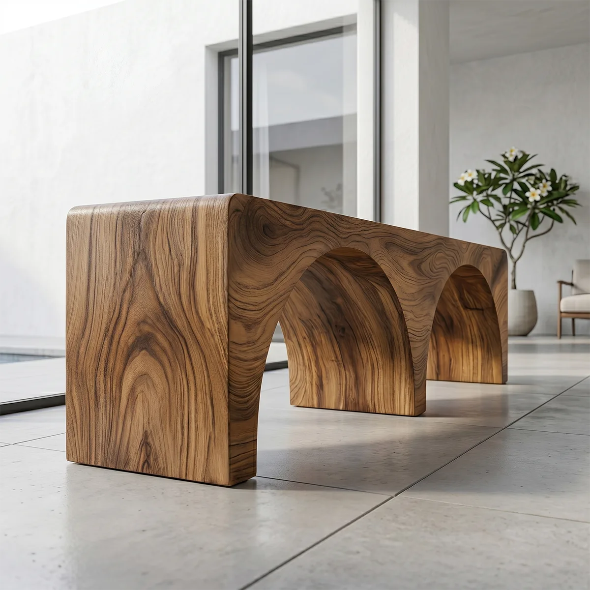 Handcrafted Solid Wood Outdoor Bench Minimalist Arch Leg Garden Bench