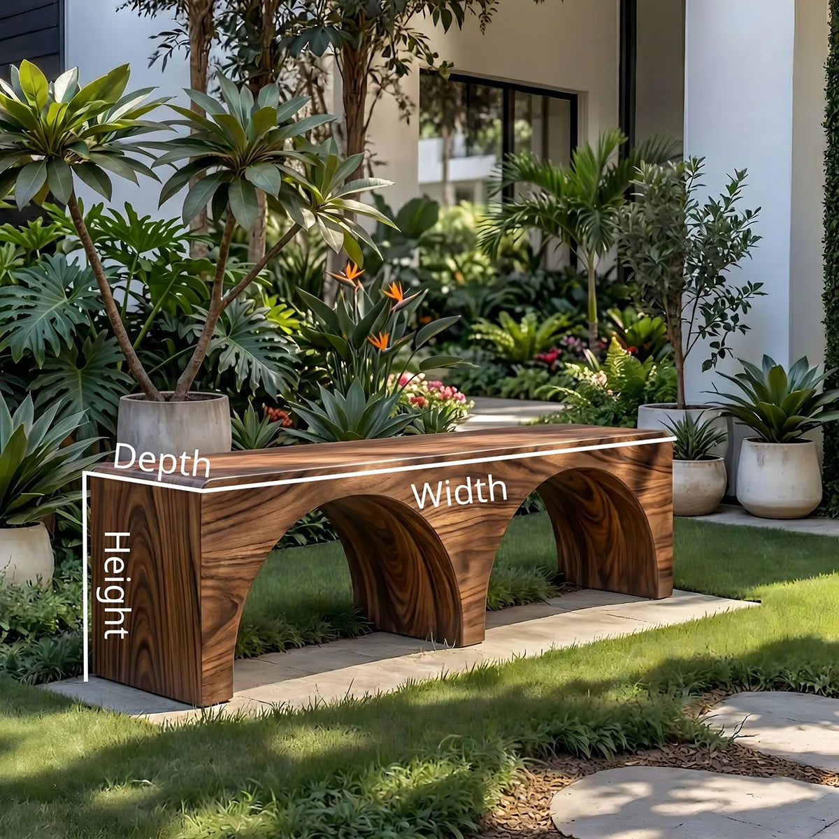 Handcrafted Solid Wood Outdoor Bench Minimalist Arch Leg Garden Bench