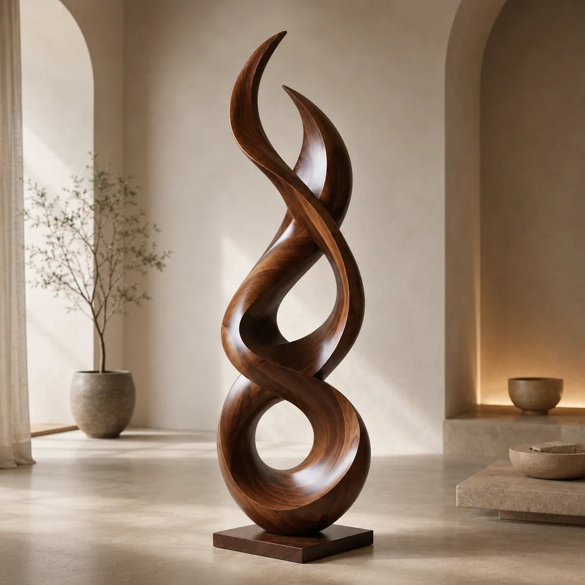 Handcrafted Solid Wood Infinity Floor Sculpture – Modern Organic Living Room Decor TT006-3990
