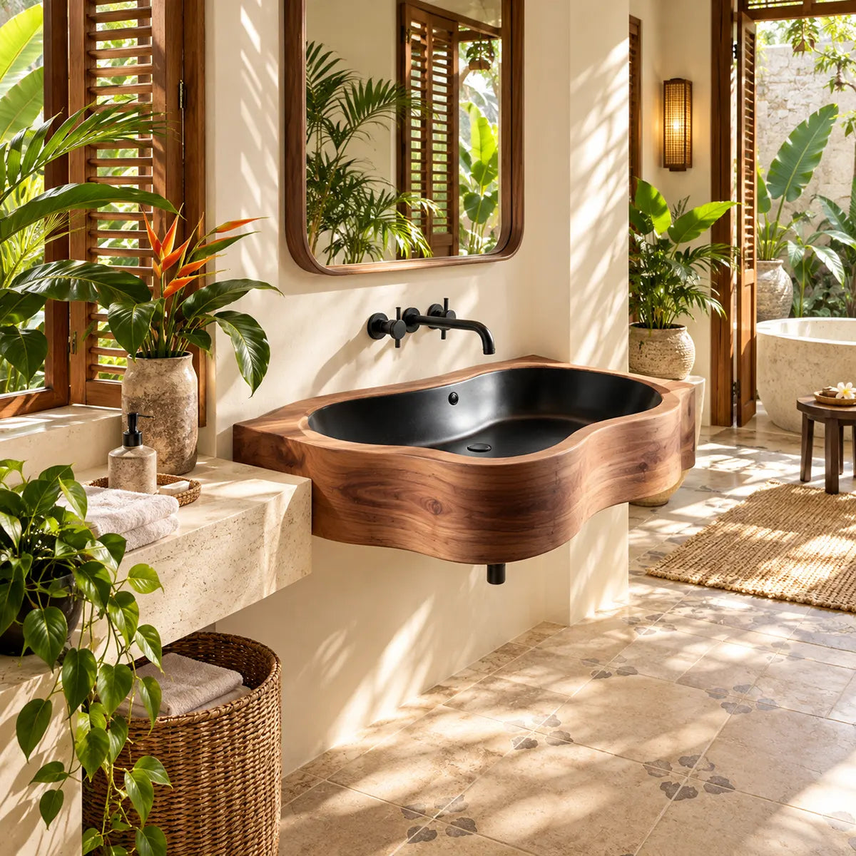 Asymmetrical Floating Bathroom Sink | Deep Integrated Basin with Curved Profile TT006-3CBC6LX