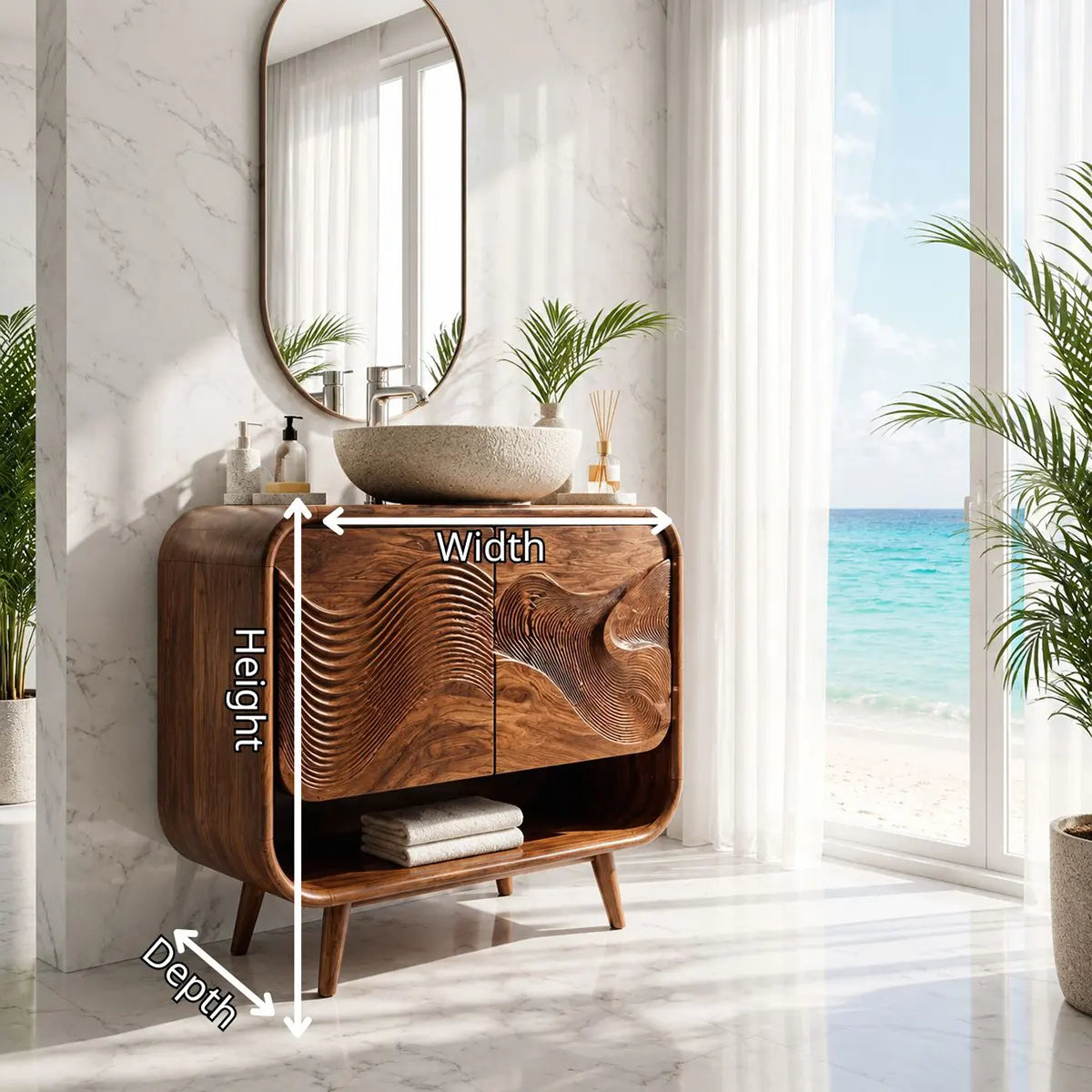 Sculpted Wave Front Bathroom Vanity Cabinet TT006-1168