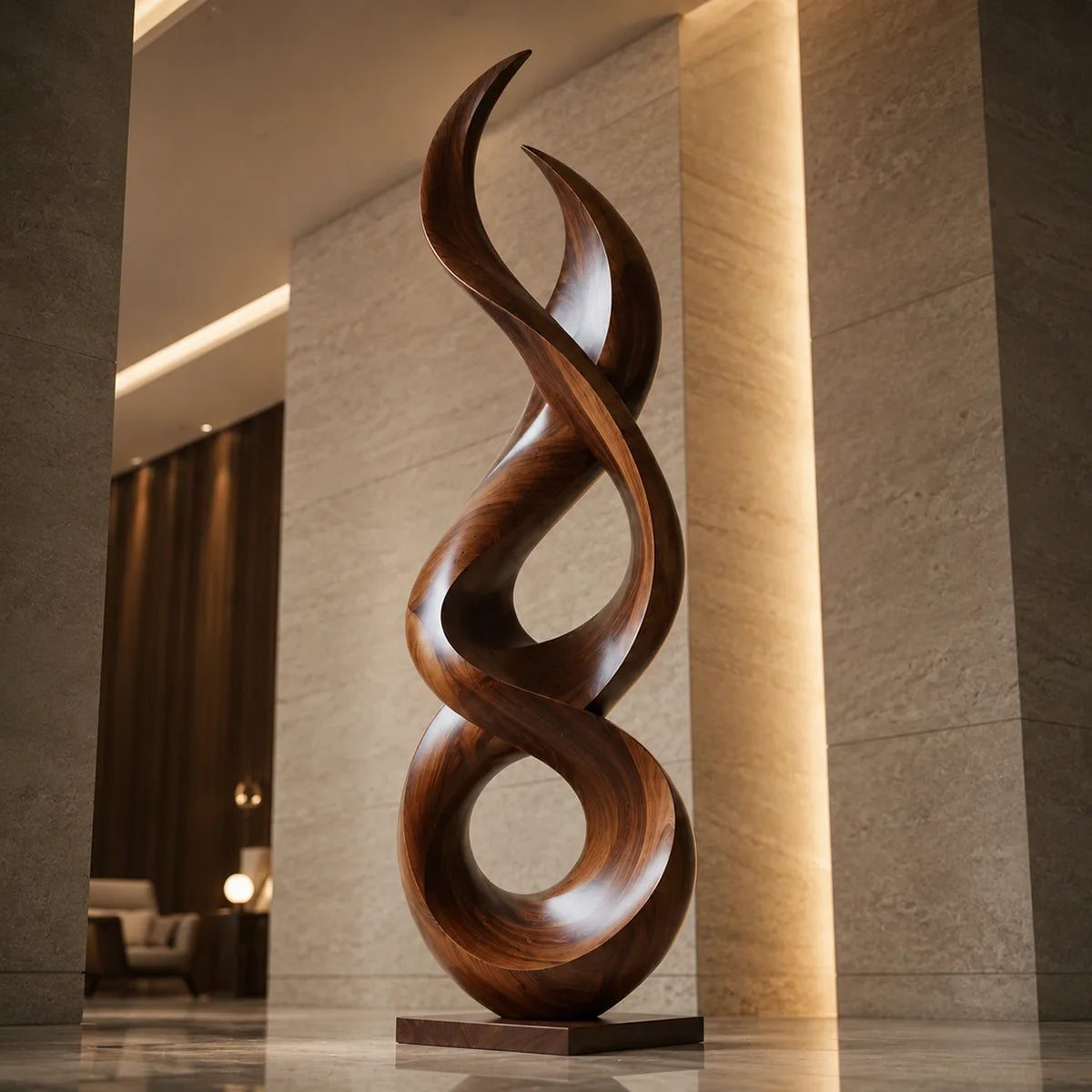 Handcrafted Solid Wood Infinity Floor Sculpture – Modern Organic Living Room Decor TT006-3990
