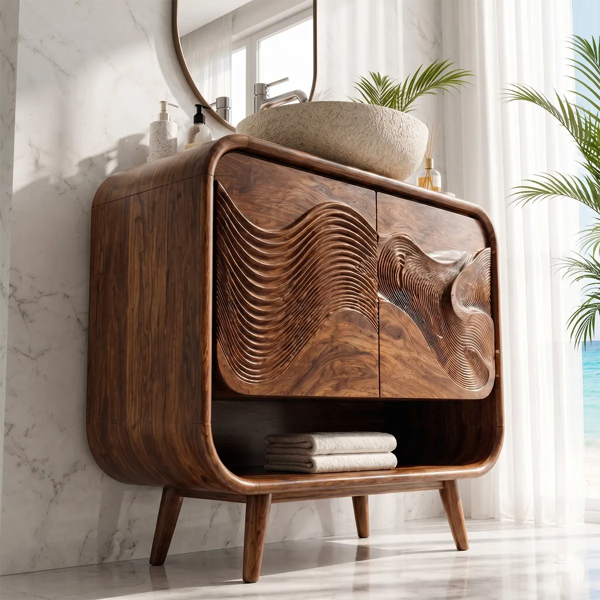 Sculpted Wave Front Bathroom Vanity Cabinet TT006-1168